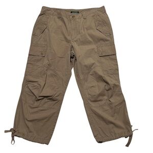 Lauren Ralph Lauren Cropped Wide Leg Cargo Pants Adjustable Waist Hem Ties Tan